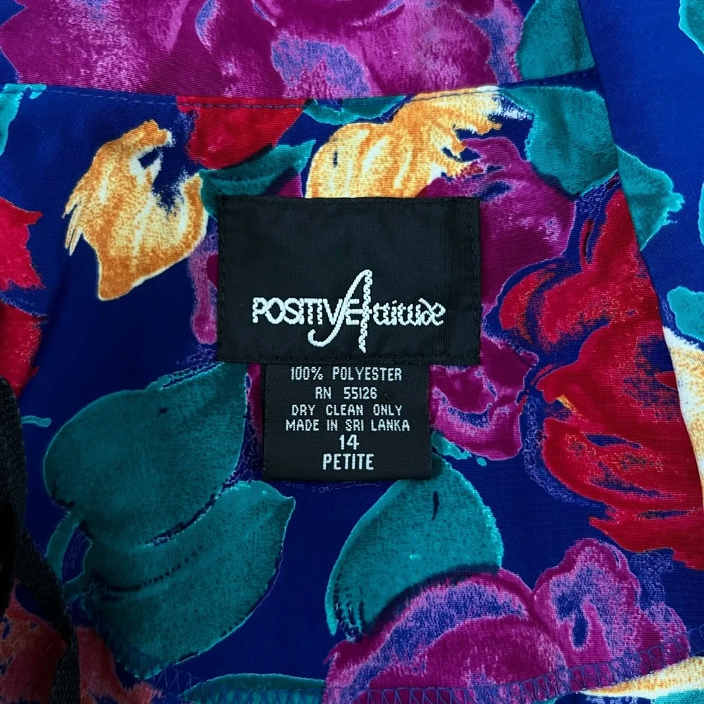 Vintage 90's Positive Attitude Women's Vibrant Floral Faux Wrap Dress Size 14P - Picture 10 of 11